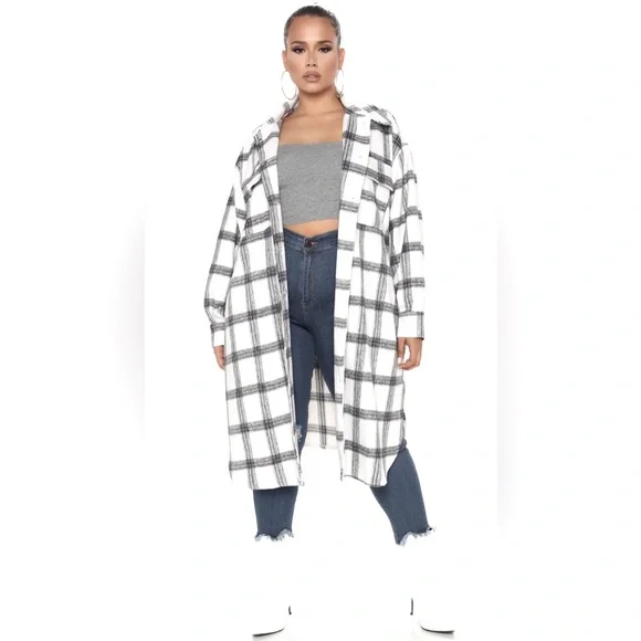 Fashion Nova Plaid Midi Jacket ..oversized..size Large - Picture 1 of 13